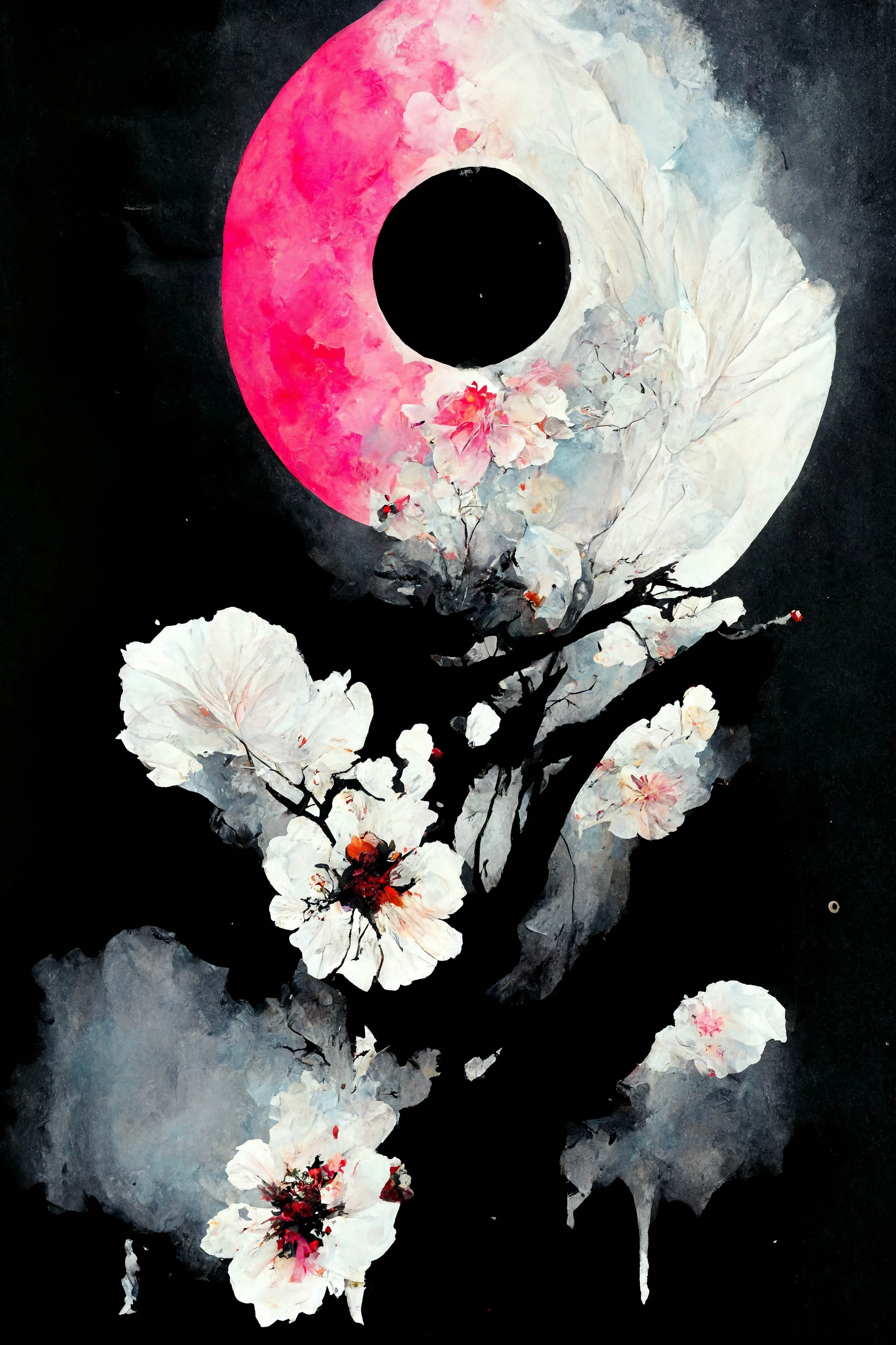 [Midjourney] Цветение вишни сумасшедший абстрактный грустный луна [Реалистичный]