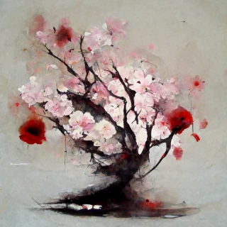 масляная живопись, Цветение вишни, японский, абстрактный, грустный, печаль
