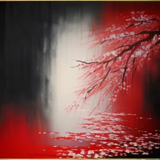масляная живопись, Цветение вишни, японский, абстрактный, грустный, печаль