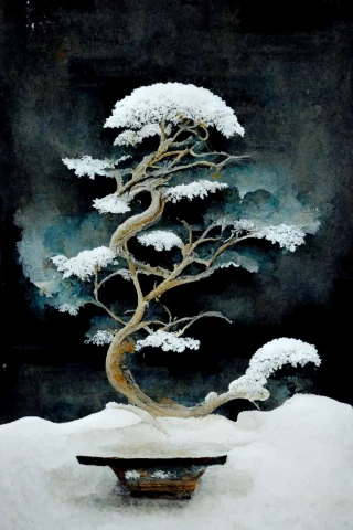 японский, Бонсай, безумие, абстрактный, снег