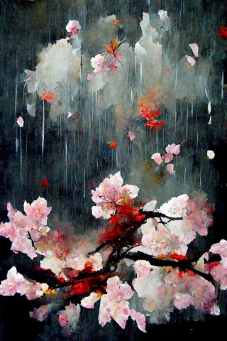 Цветение вишни, японский, безумие, абстрактный, дождь