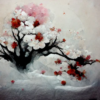 Цветение вишни, японский, ужас, абстрактный, снег