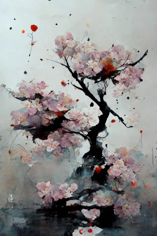 Цветение вишни, японский, безумие, абстрактный, дождь