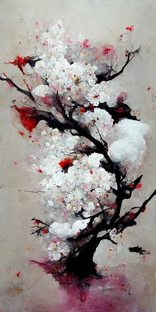 Цветение вишни, японский, безумие, абстрактный, снег